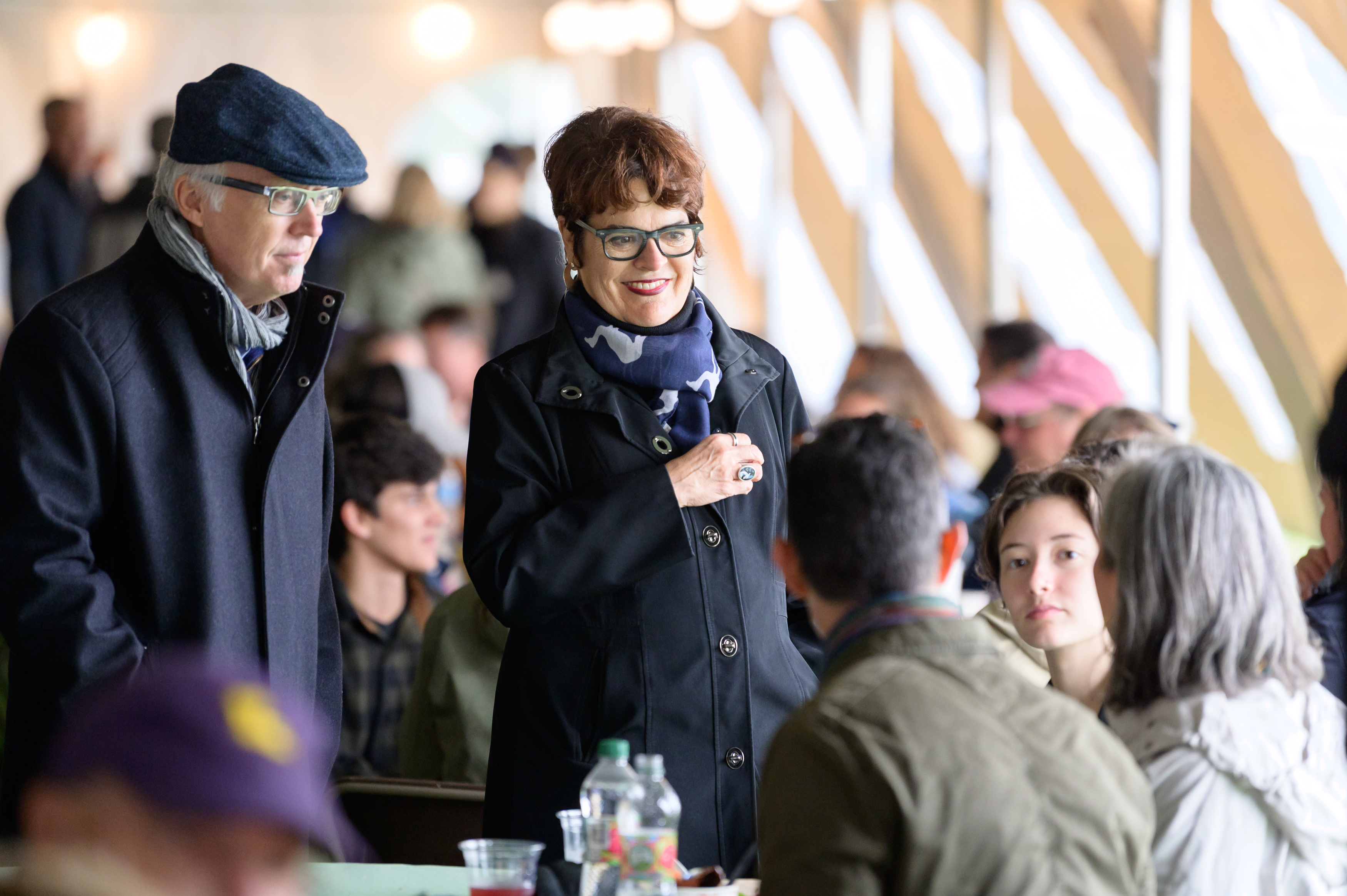 President Katherine Bergeron visiting with parents and students