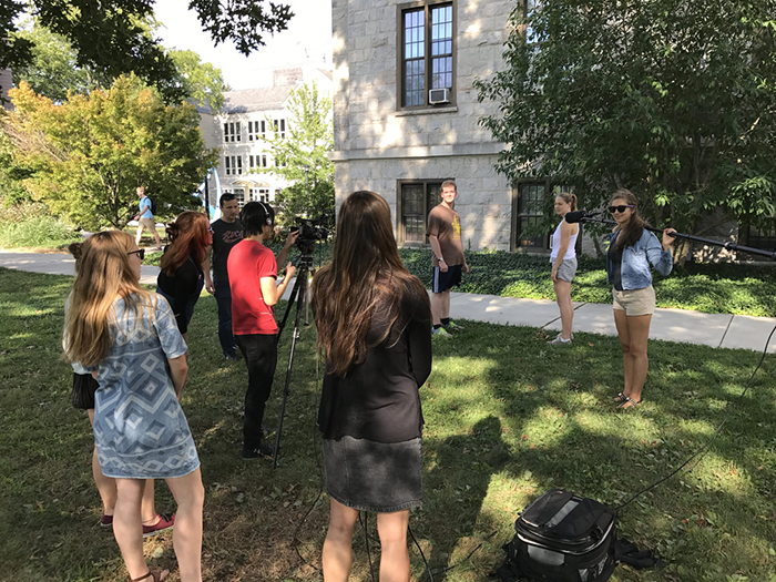 Students filming on campus