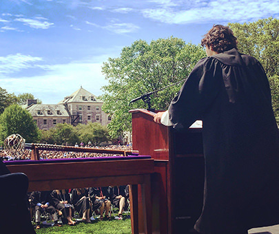 Philosophy major Ramzi Kaiss '17 gives a speech at commencement.