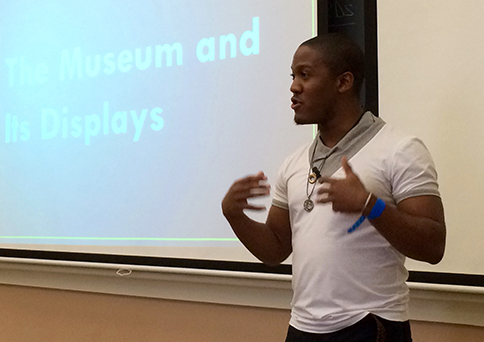 A Slavic Studies student gives a presentation to the class. 