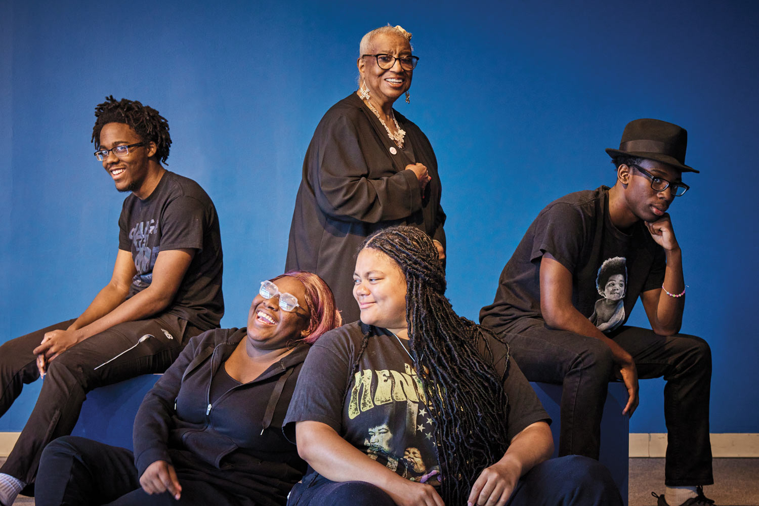 Ian Hopkins ’25, New London High School (NLHS) student Saniyyah Lawson, longtime  resident Jessie M. Hyslop, Quincy Robinson ’23  and recent NLHS graduate Roodley Merilo.