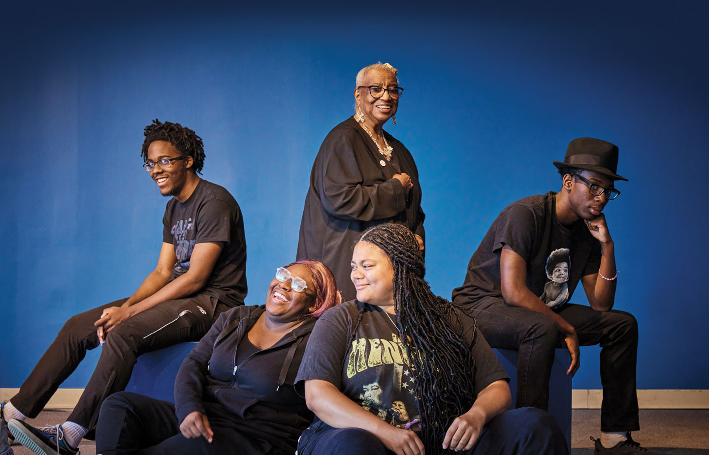 Ian Hopkins ’25, New London High School (NLHS) student Saniyyah Lawson, longtime resident Jessie M. Hyslop, Quincy Robinson ’23 and recent NLHS graduate Roodley Merilo.