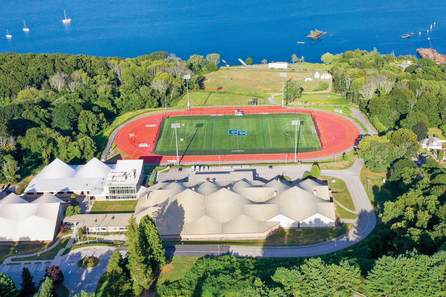 Aerial view of the campus waterfront on the Thames River