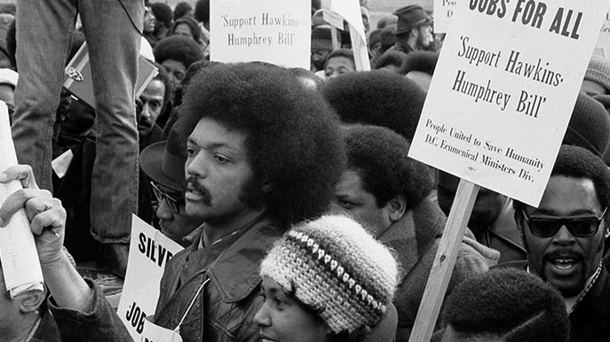 Jesse Jackson at a Hawkins Humphrey Bill rally