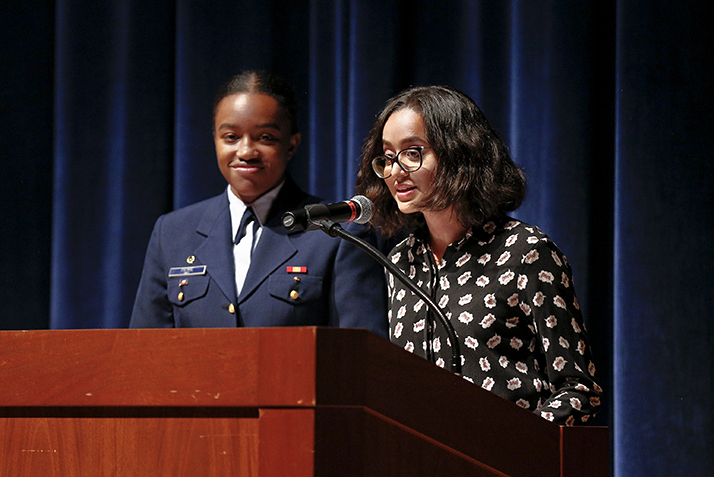 Mariel Ozoria ’20 gives a welcome address 