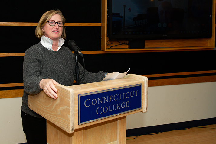 Director of Athletics and Chair of Physical Education Mo White speaks at the reception following the game. 