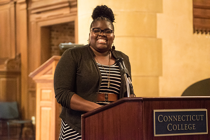 Director of Religious and Spiritual Programs Angela Nzegwu gives the keynote speech. 