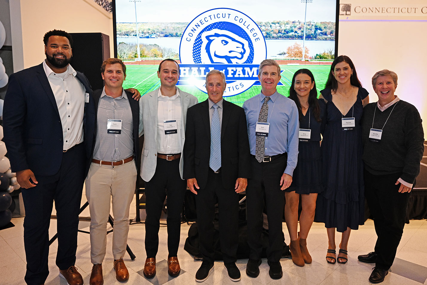 Inductees pose at the Athletics Hall of Fame ceremony at Fall Weekend 2023