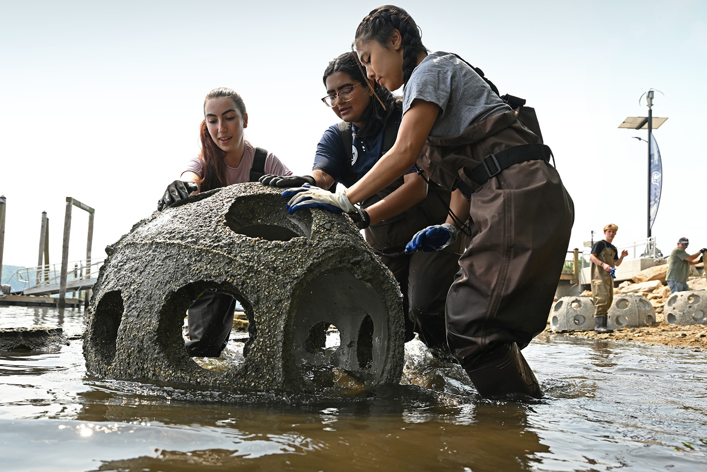 Prof. Maria Rosa’s undergraduate cement student drag reef balls into the Thames River