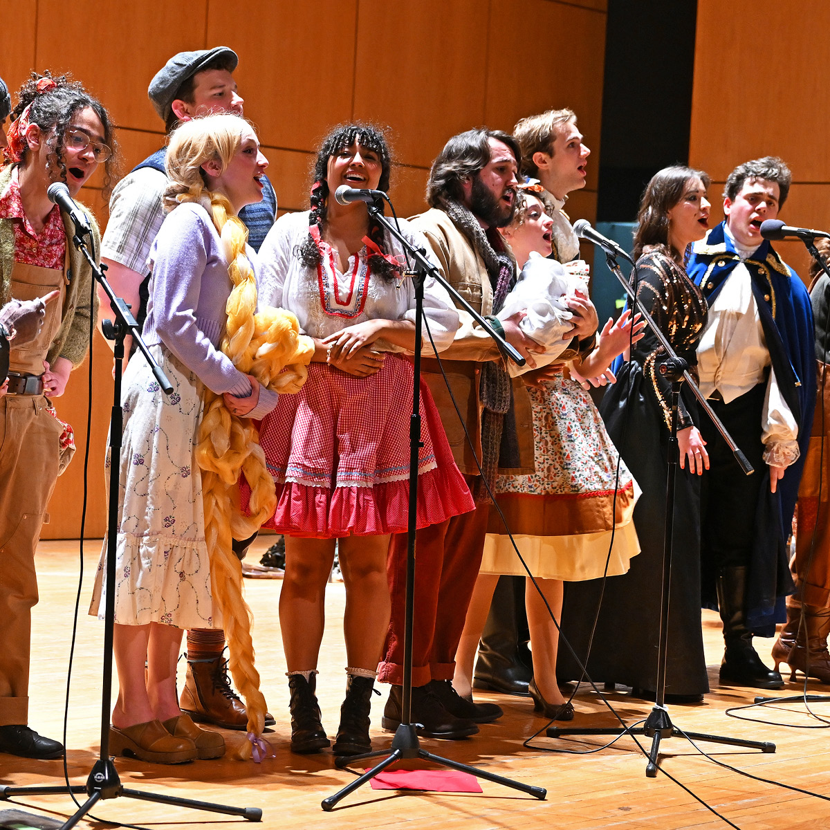 The cast of the Connecticut College theater department production of Stephen Sondheim’s “Into the Woods” perform a concert rendition of the show Friday, March 31, 2023 in Evans Hall.