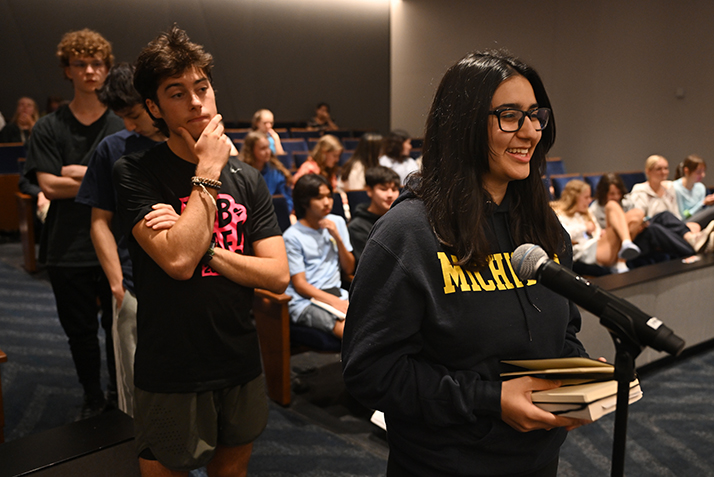 Students from Conn and other local colleges wait for their turn at the mic to ask questions of Hanna-Attisha.